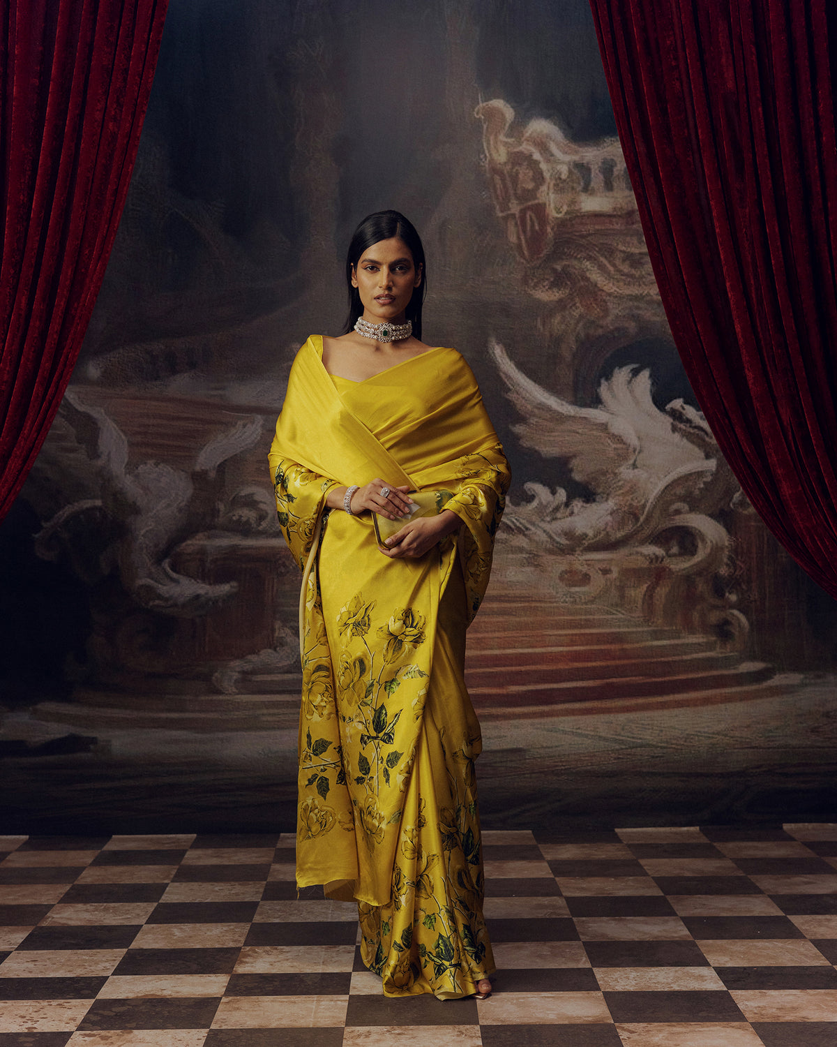 Green Satin Crepe Saree