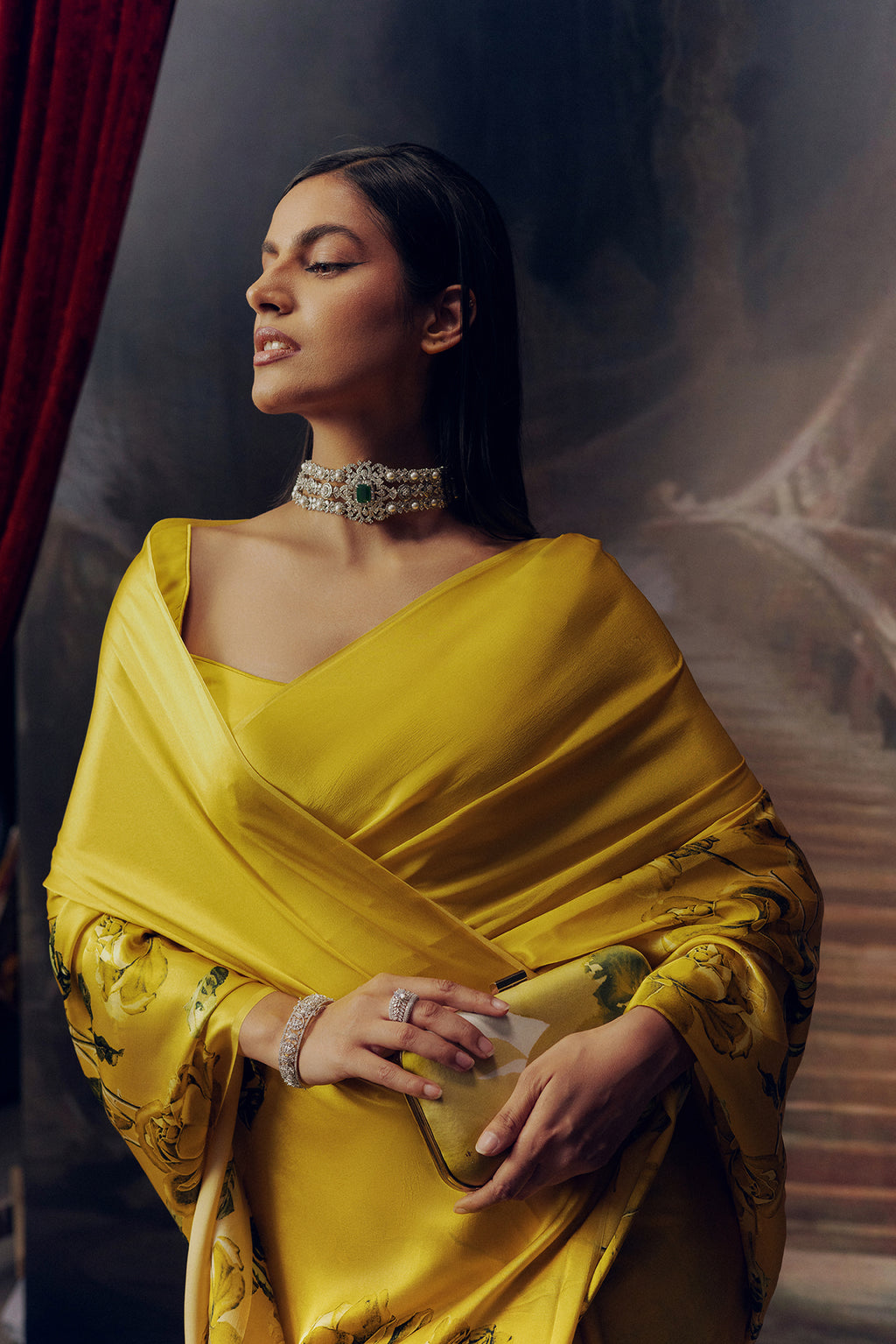 Green Satin Crepe Saree