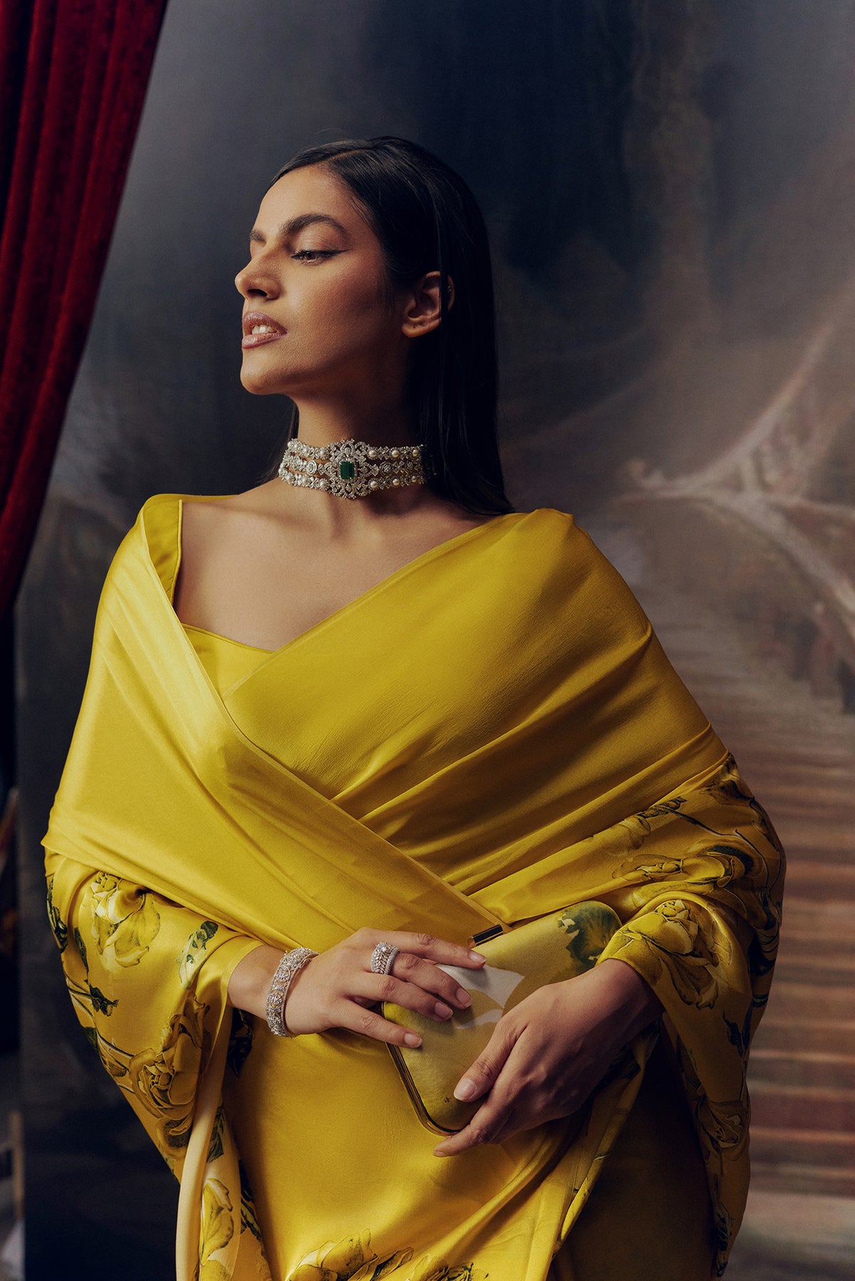 Green Satin Crepe Saree