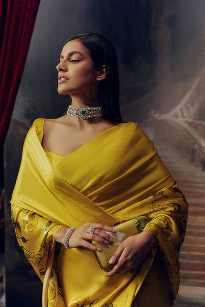 Green Satin Crepe Saree
