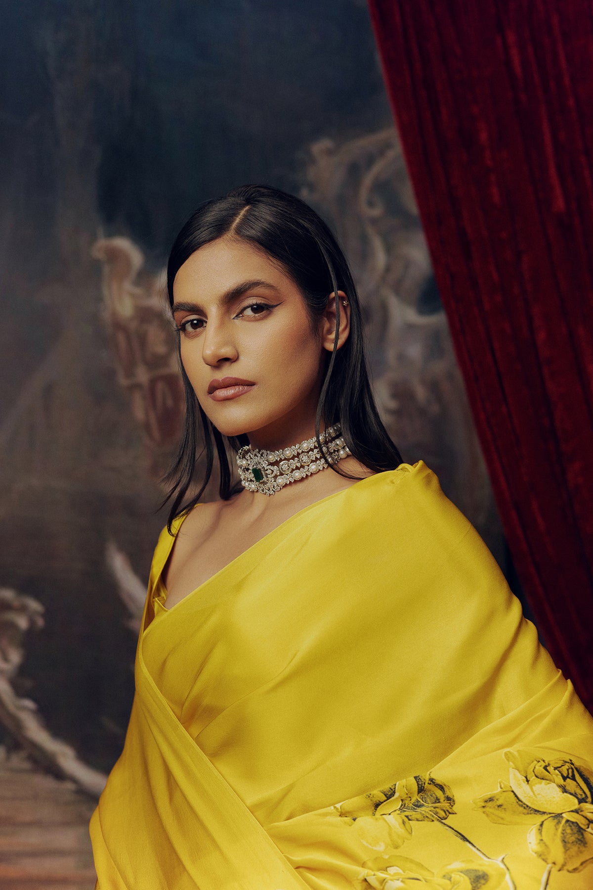 Green Satin Crepe Saree