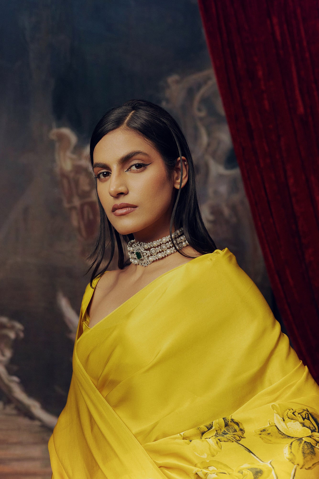 Green Satin Crepe Saree