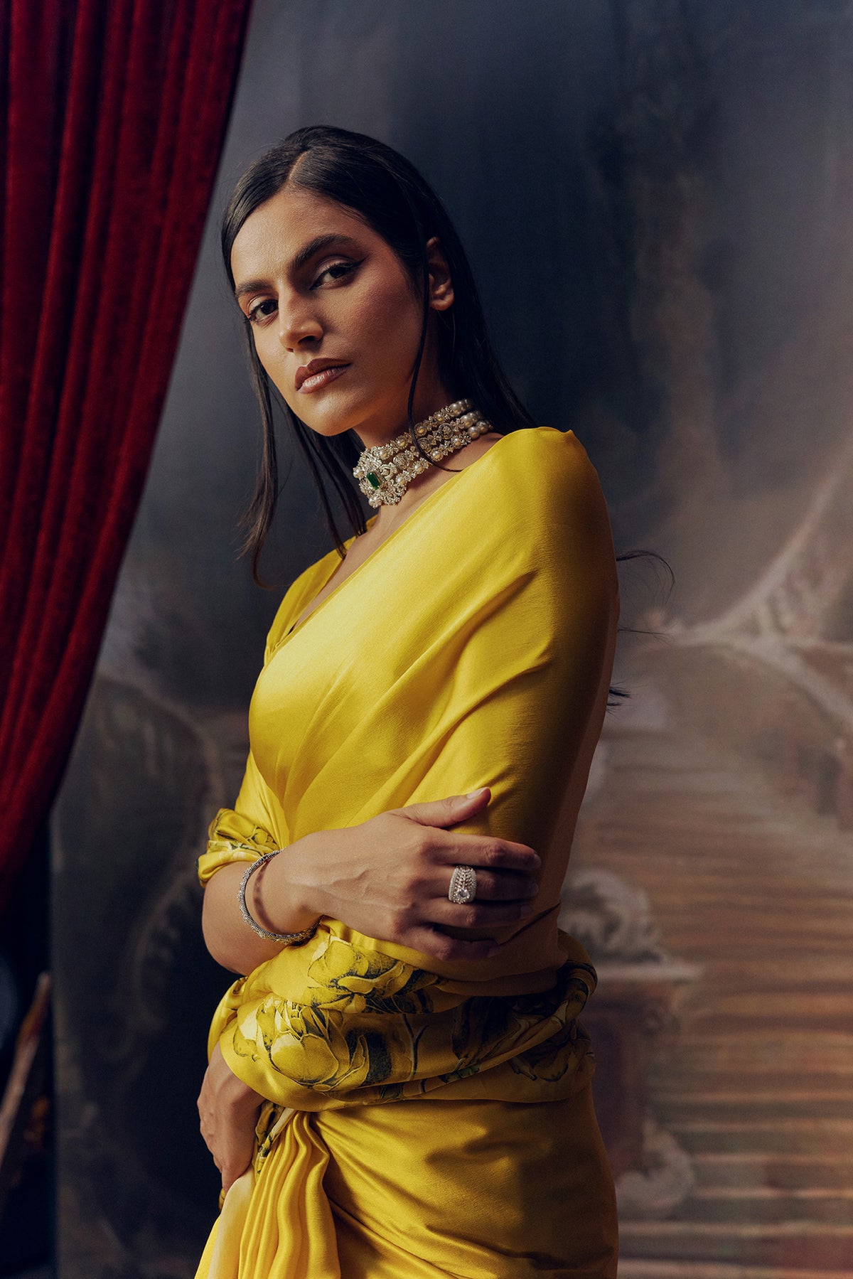 Green Satin Crepe Saree