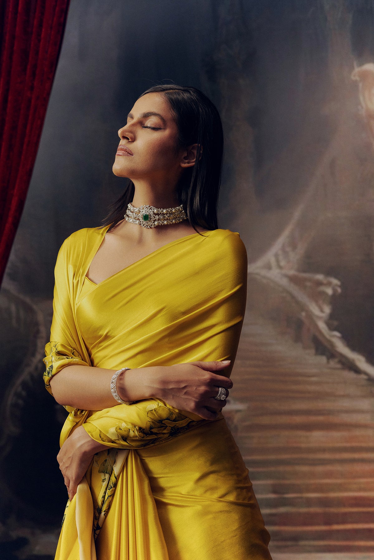 Green Satin Crepe Saree