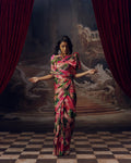 Green and Pink Satin Crepe Silk Saree