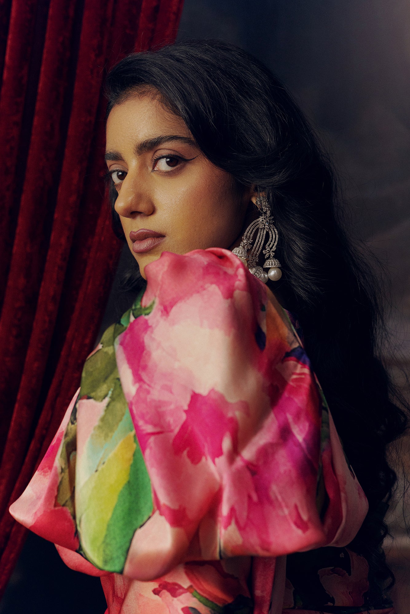 Green and Pink Satin Crepe Silk Saree