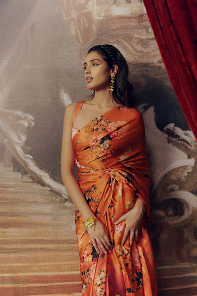 Peach Satin Crepe Silk Saree