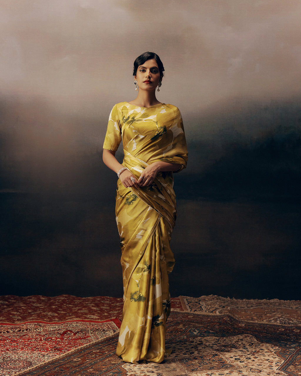 Yellow and White Crepe Silk Saree