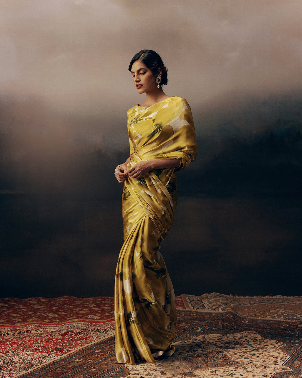 Yellow and White Crepe Silk Saree