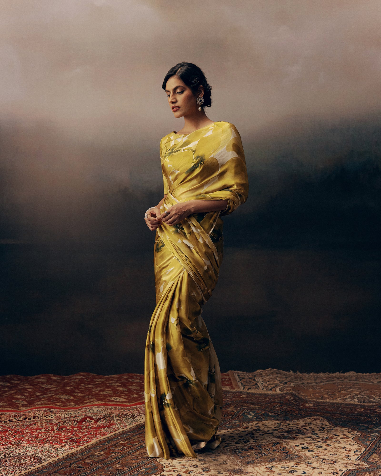Yellow and White Crepe Silk Saree