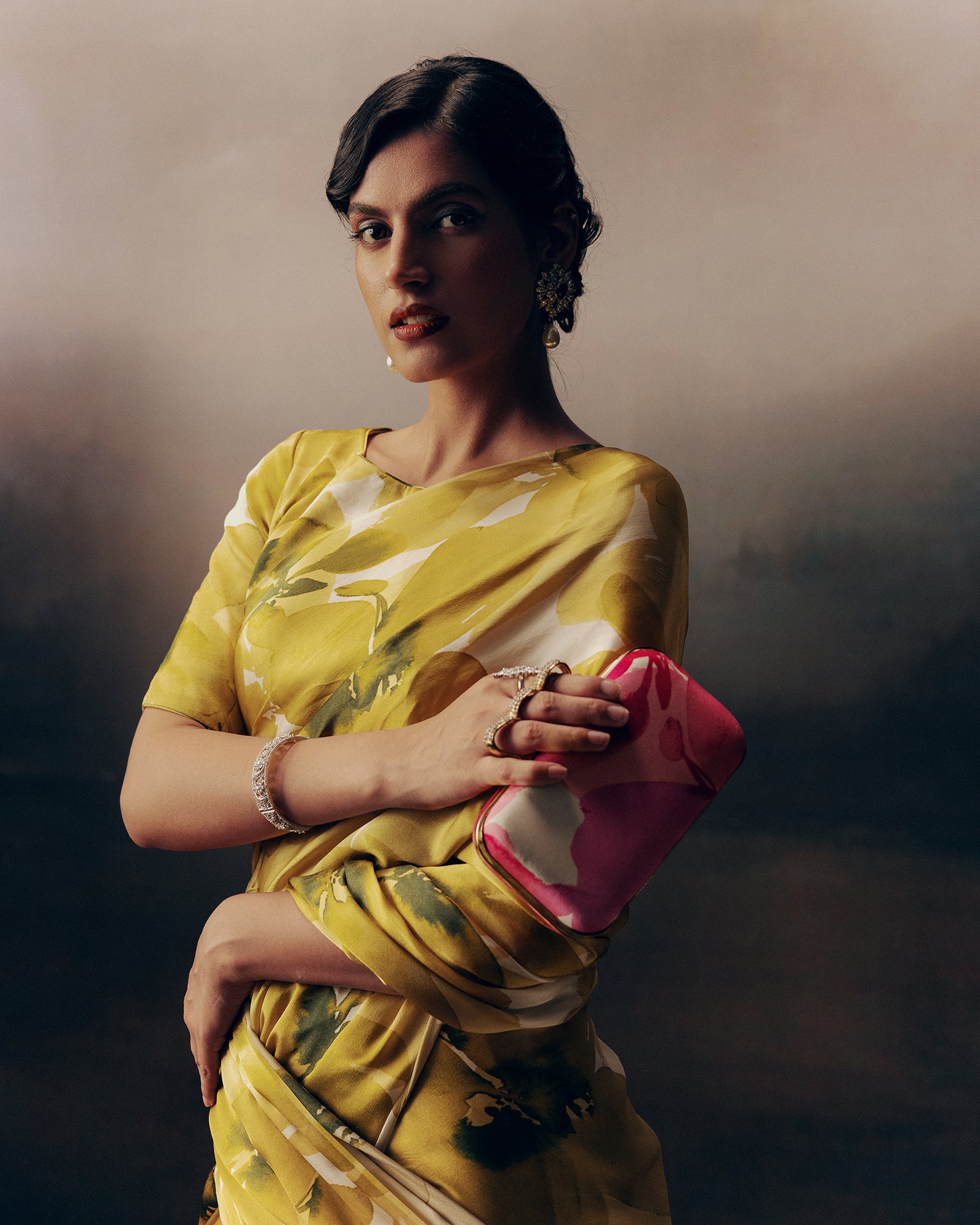 Yellow and White Crepe Silk Saree
