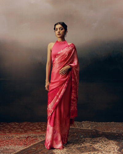 Pink Satin Crepe Silk Saree