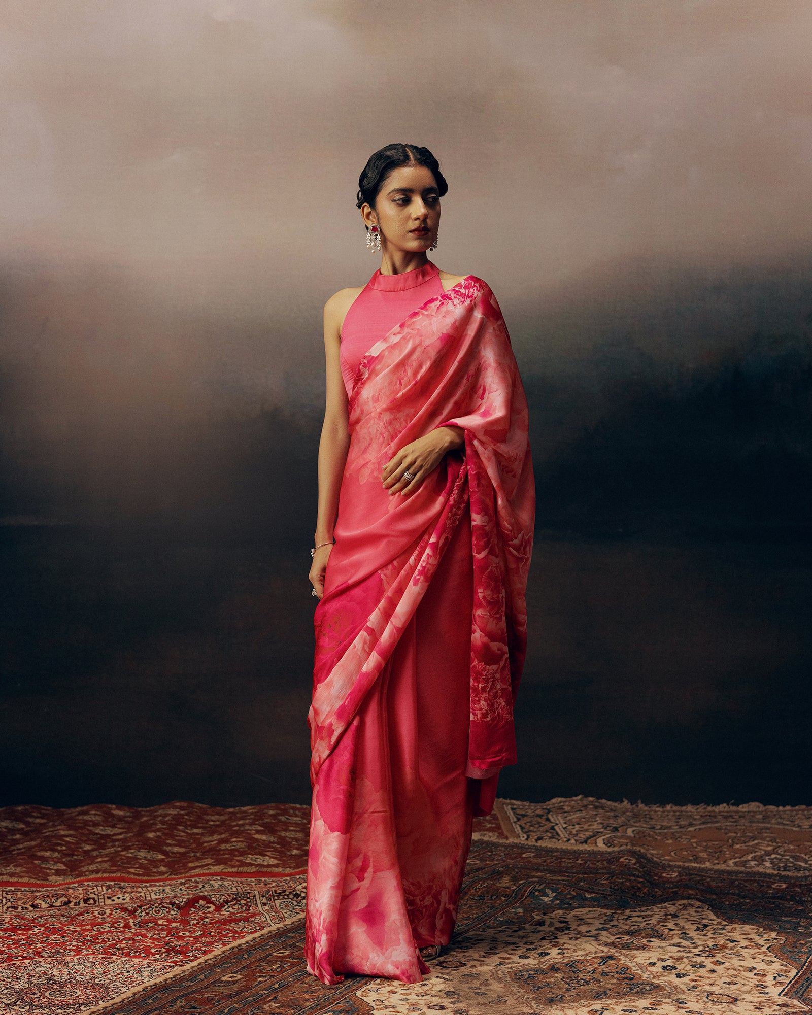 Pink Satin Crepe Saree