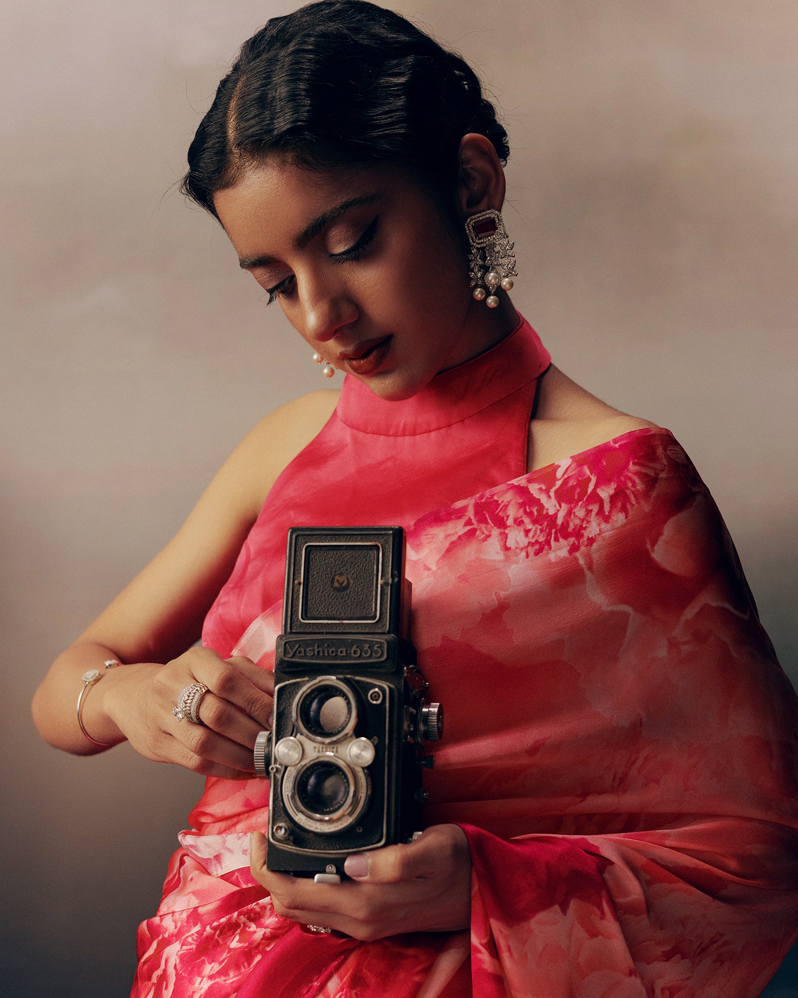 Pink Satin Crepe Silk Saree