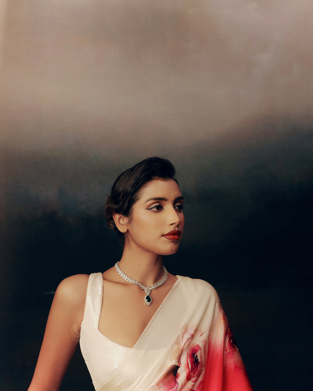Pink and White Crepe Silk Saree
