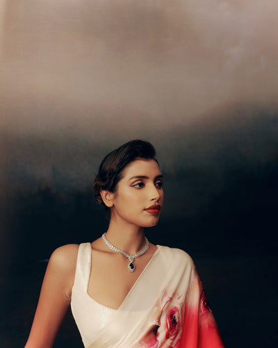 Pink and White Crepe Silk Saree