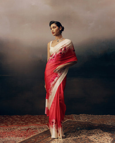 Pink and White Crepe Silk Saree