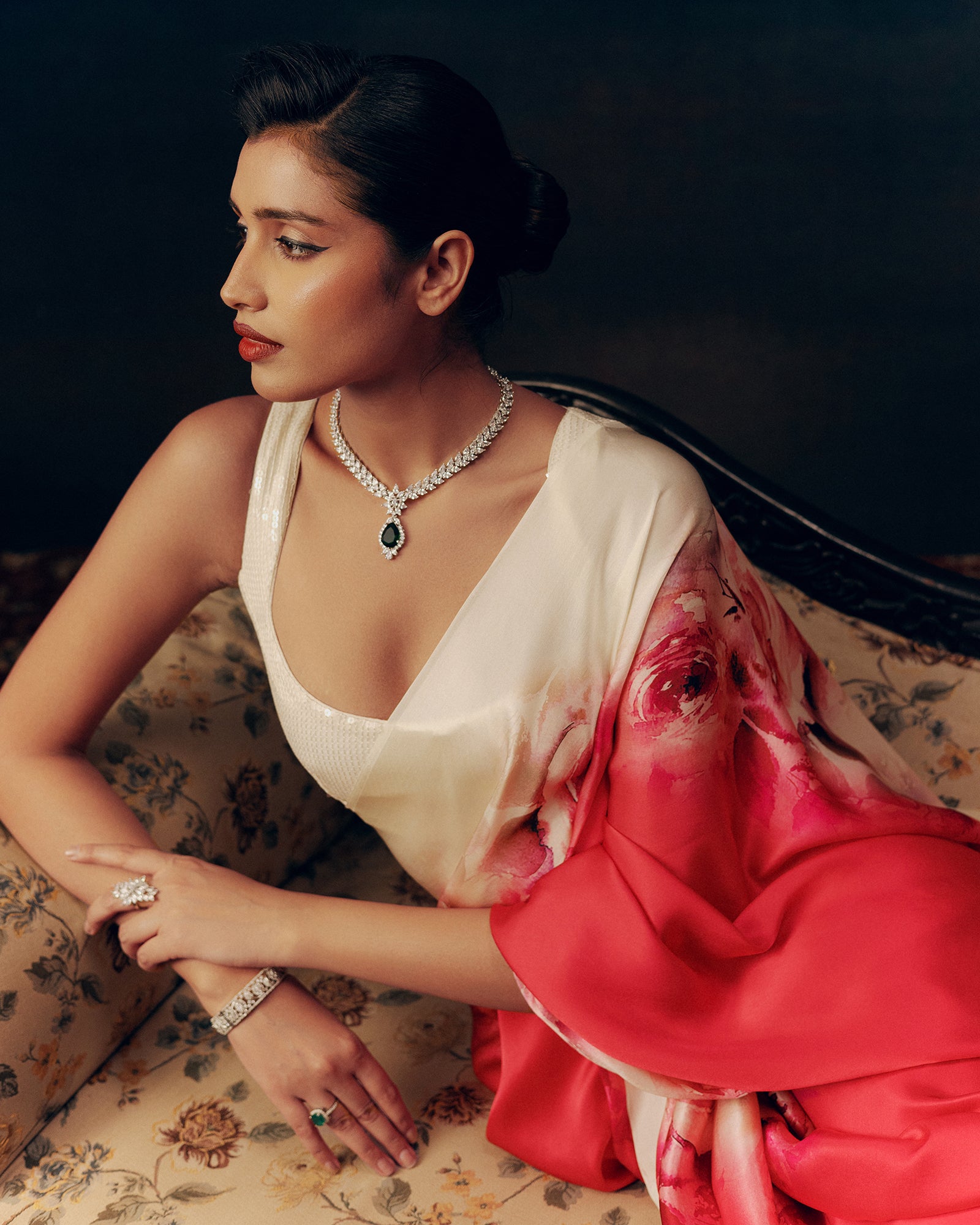 Pink Satin Crepe Saree