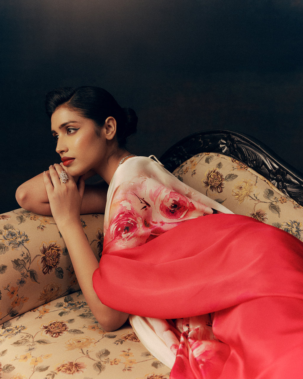 Pink and White Crepe Silk Saree