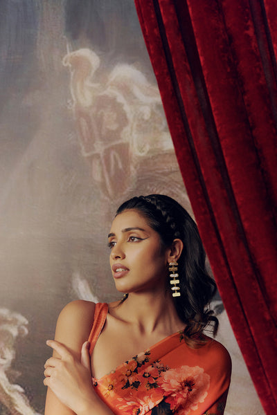 Peach Satin Crepe Silk Saree