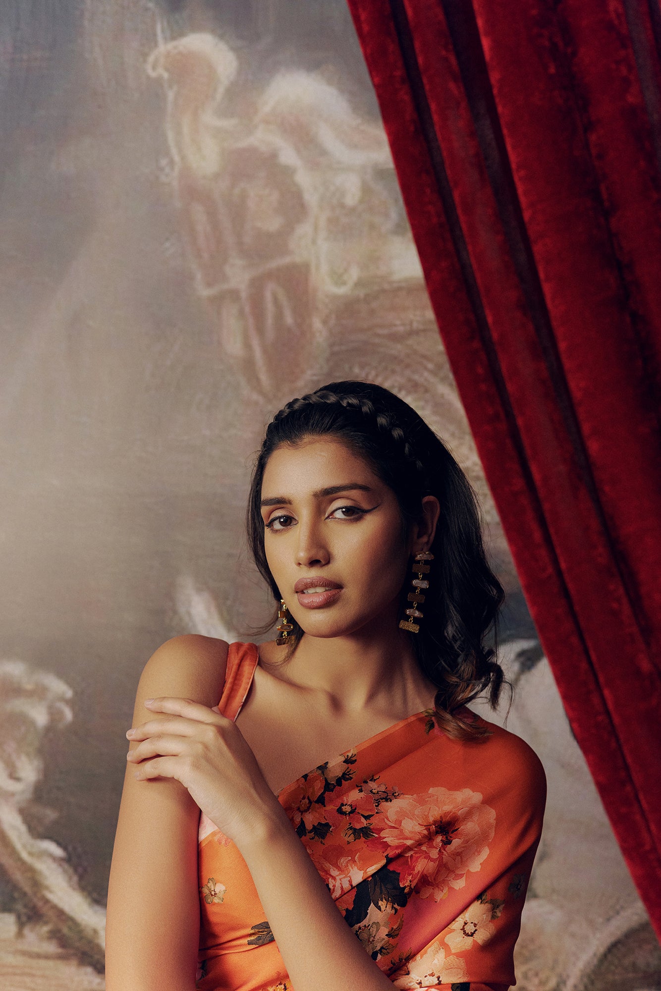 Peach Satin Crepe Silk Saree