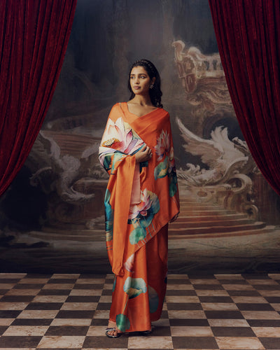 Peach Satin Crepe Silk Saree