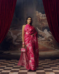 Pink and White Crepe Silk Saree