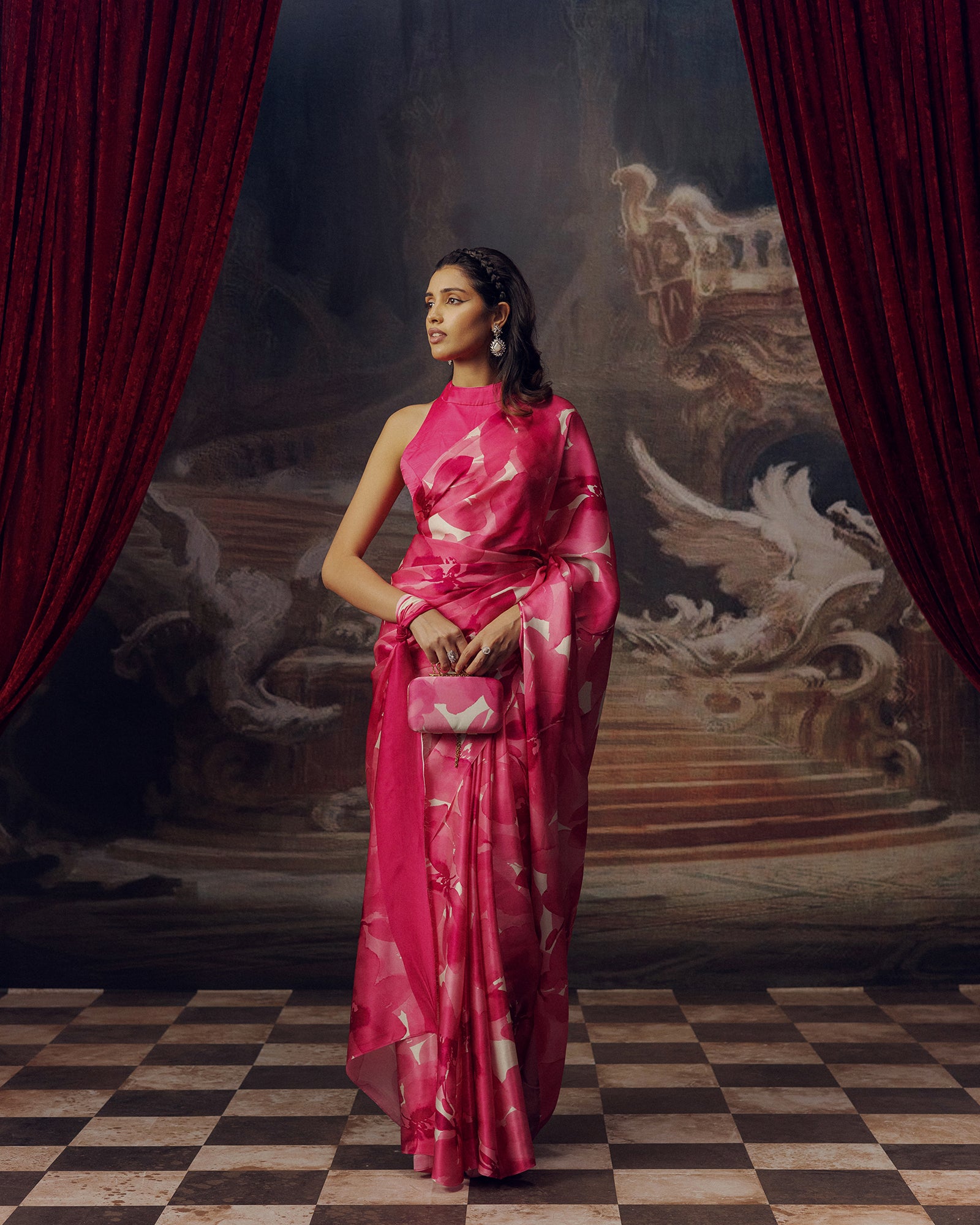 Pink and White Crepe Silk Saree