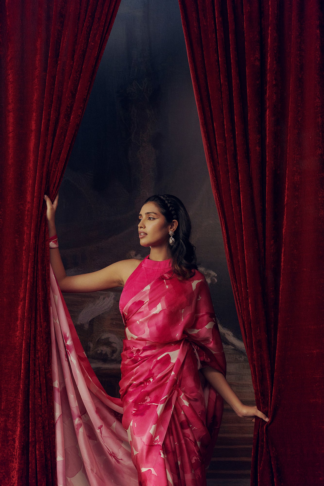 Pink and White Crepe Silk Saree