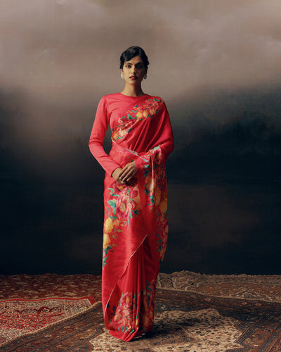 Red Satin Crepe Silk Saree