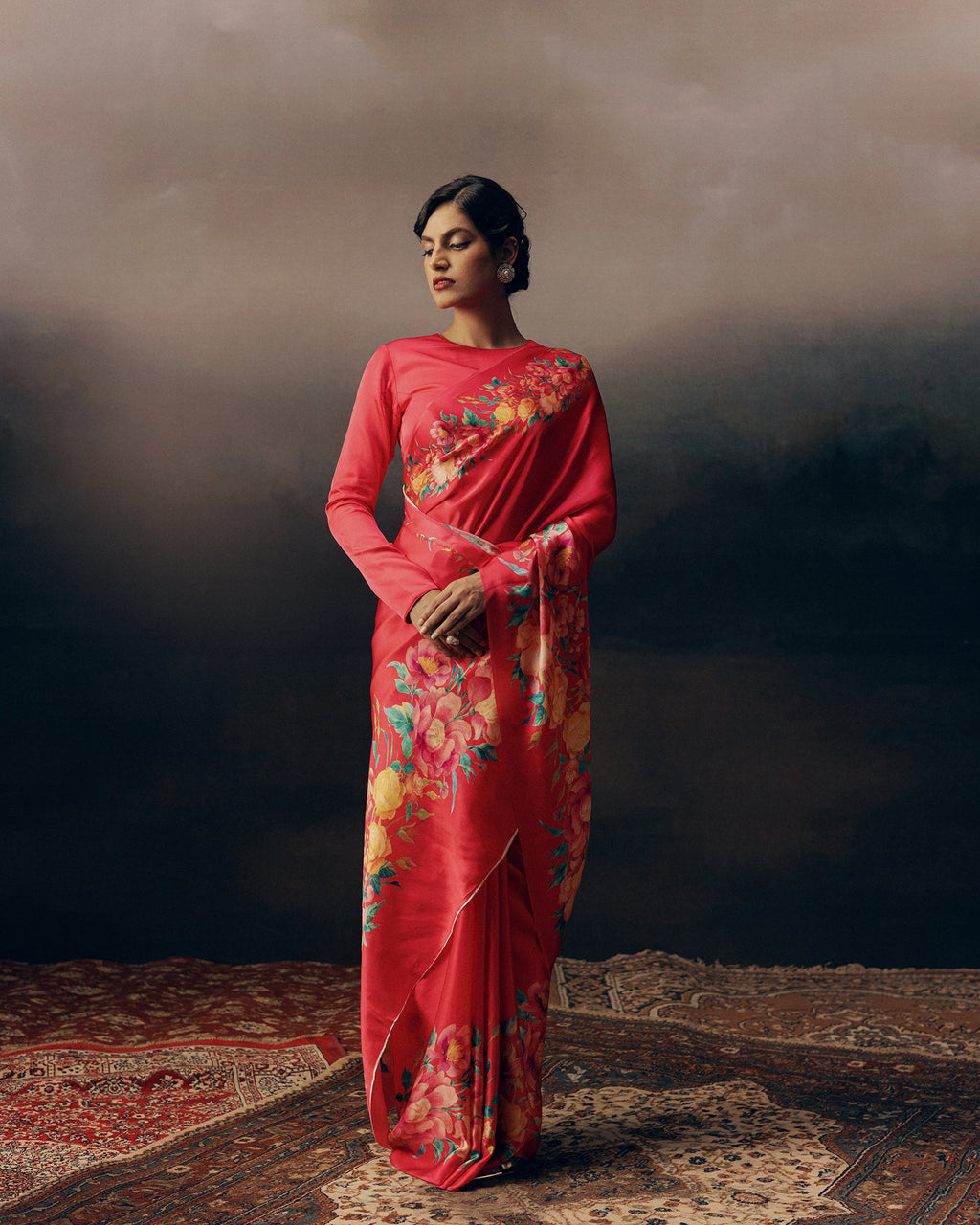 Red Satin Crepe Silk Saree