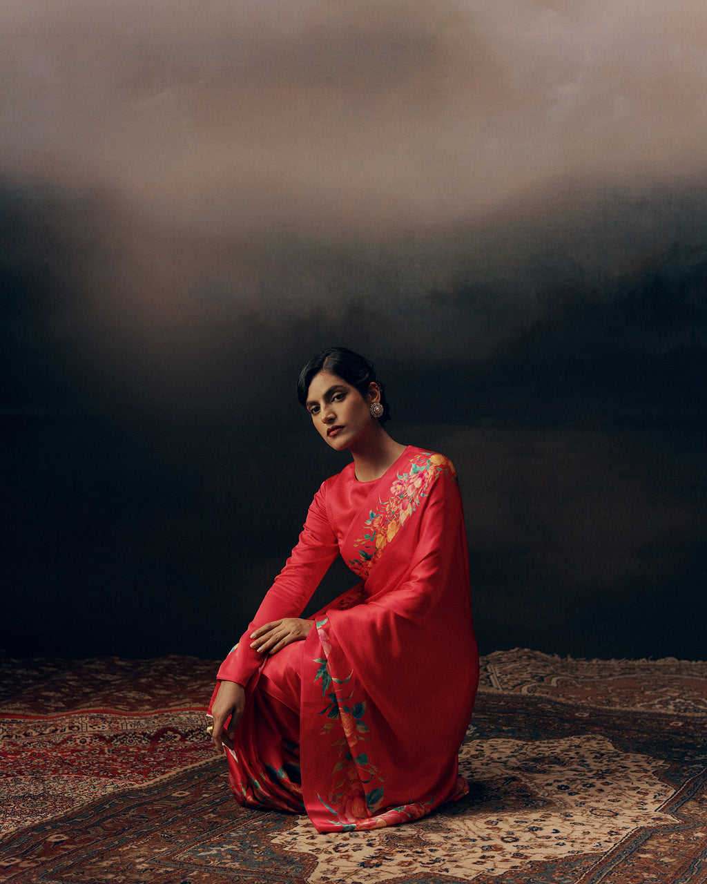 Red Satin Crepe Silk Saree