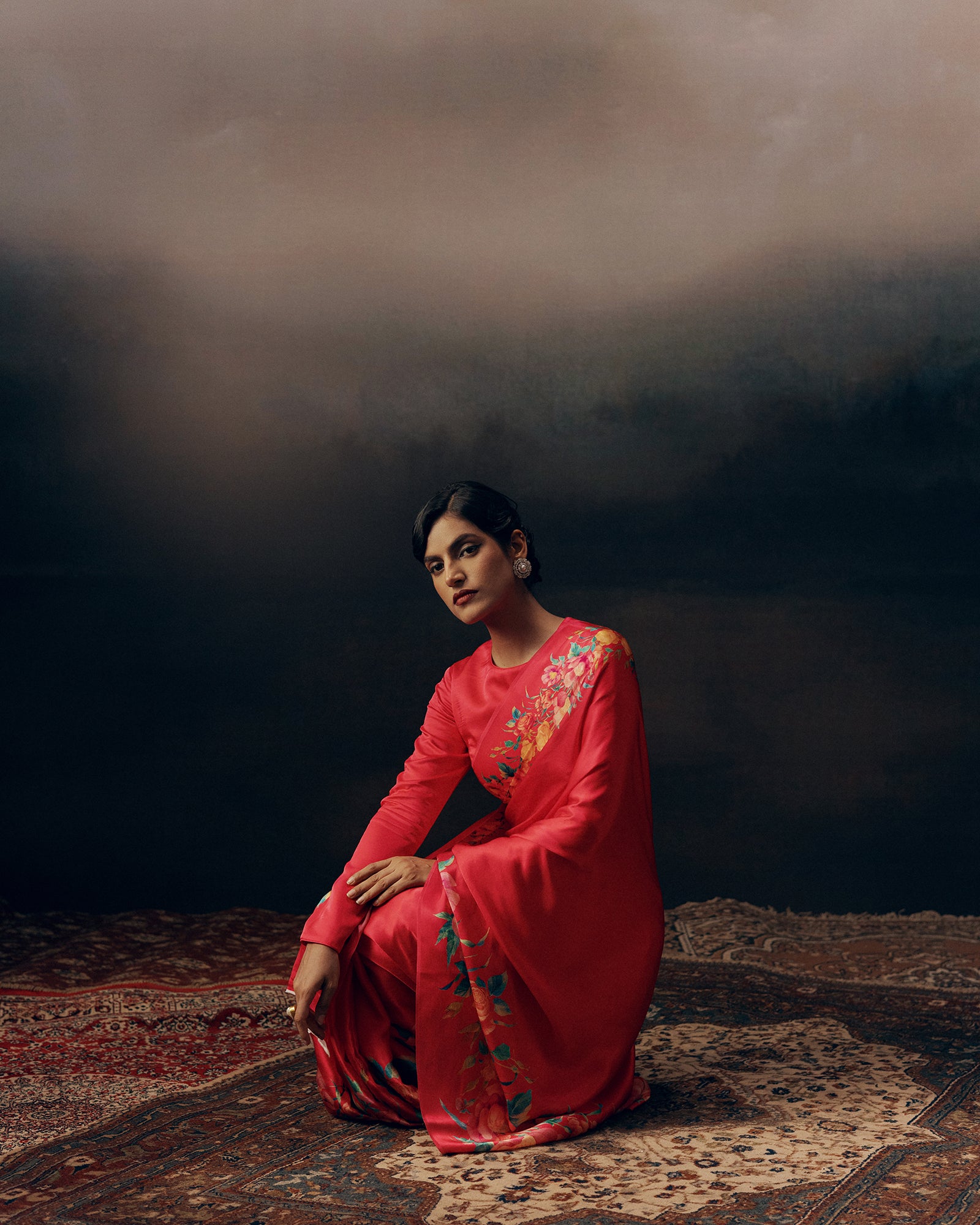 Red Satin Crepe Silk Saree