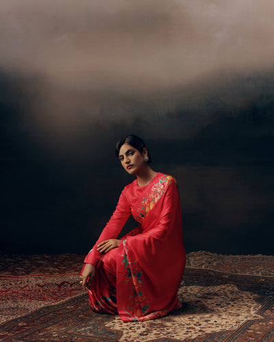 Red Satin Crepe Silk Saree