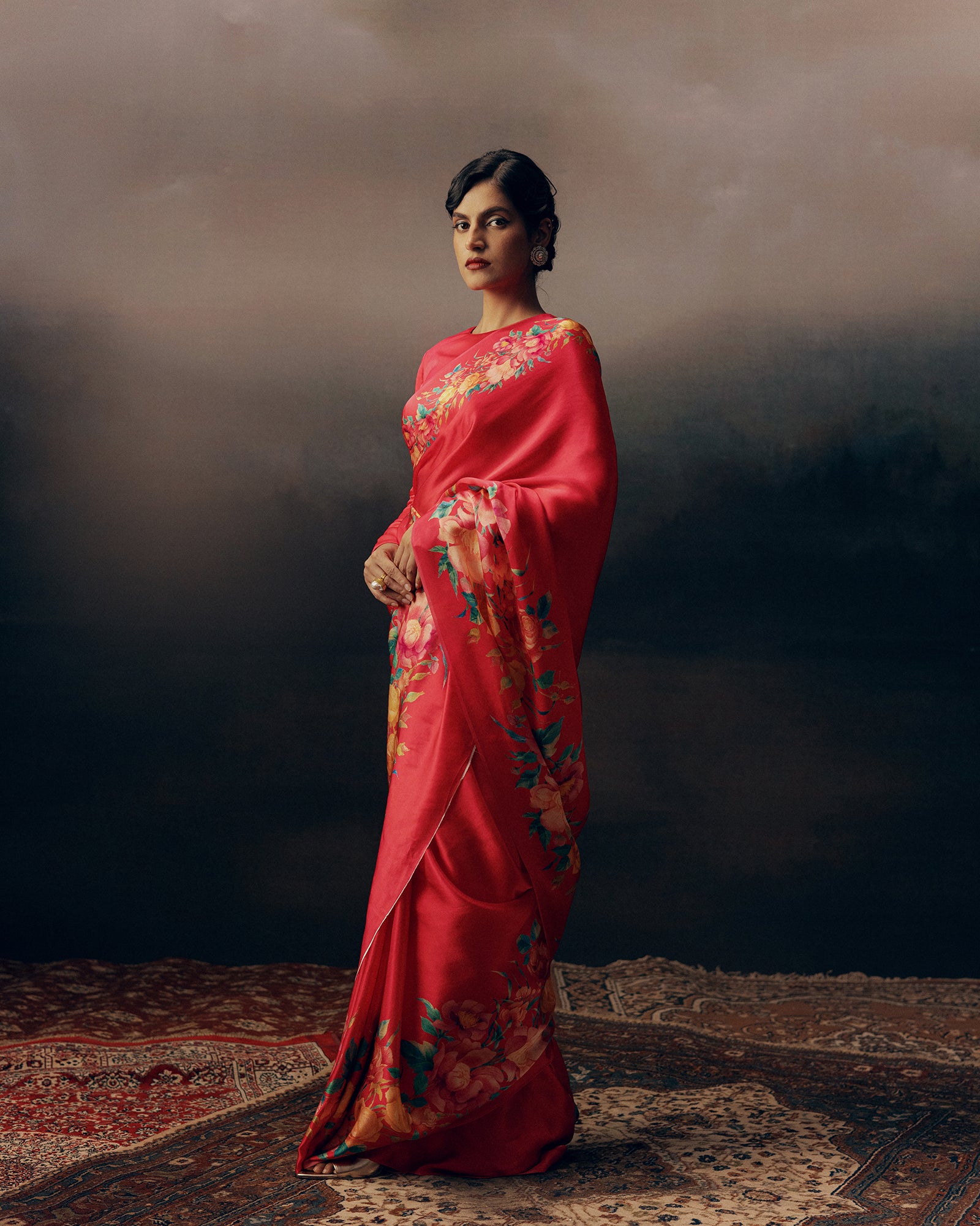 Red Satin Crepe Silk Saree