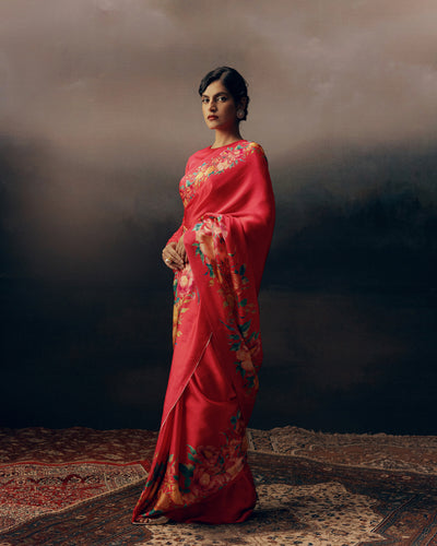 Red Satin Crepe Silk Saree