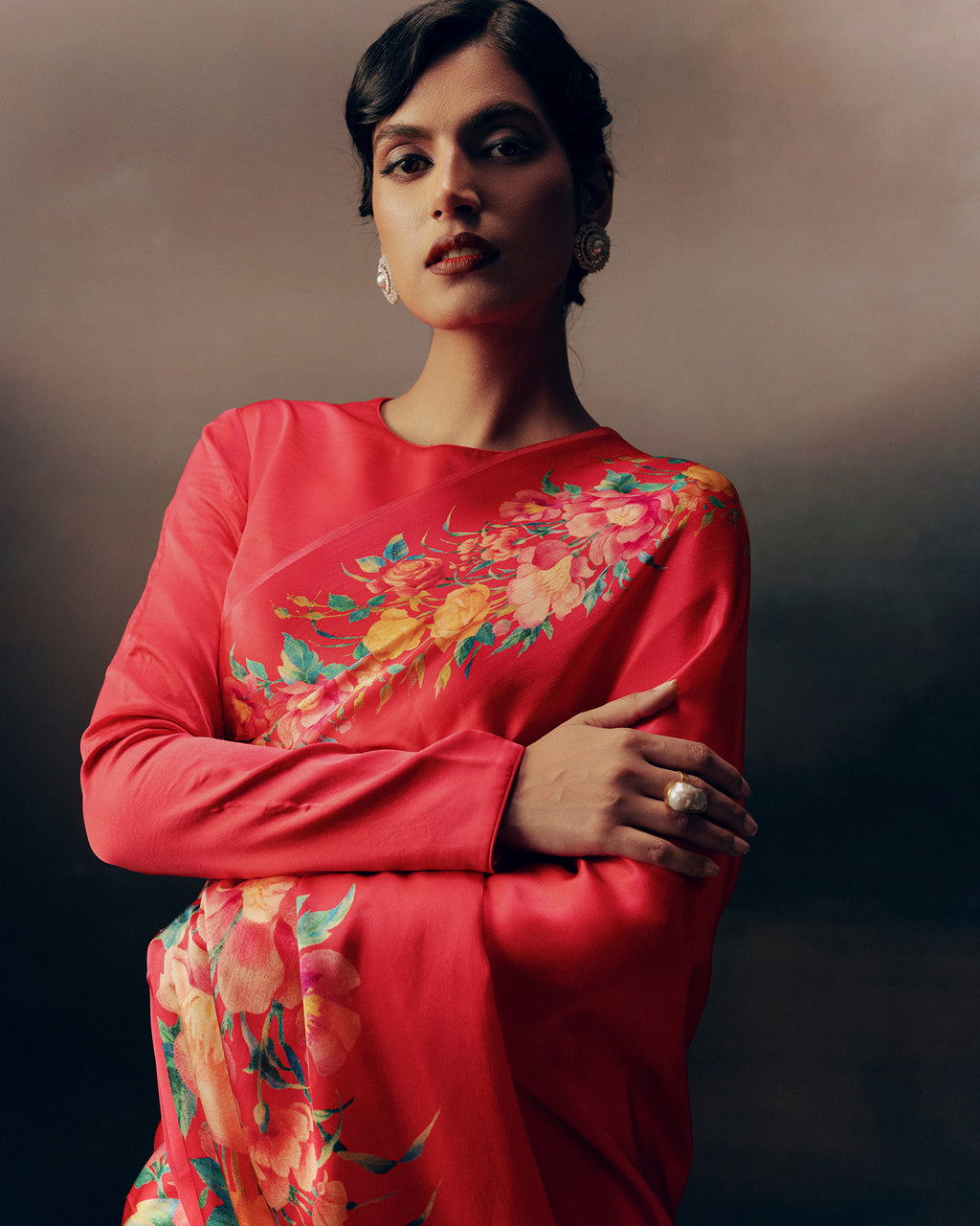 Red Satin Crepe Silk Saree