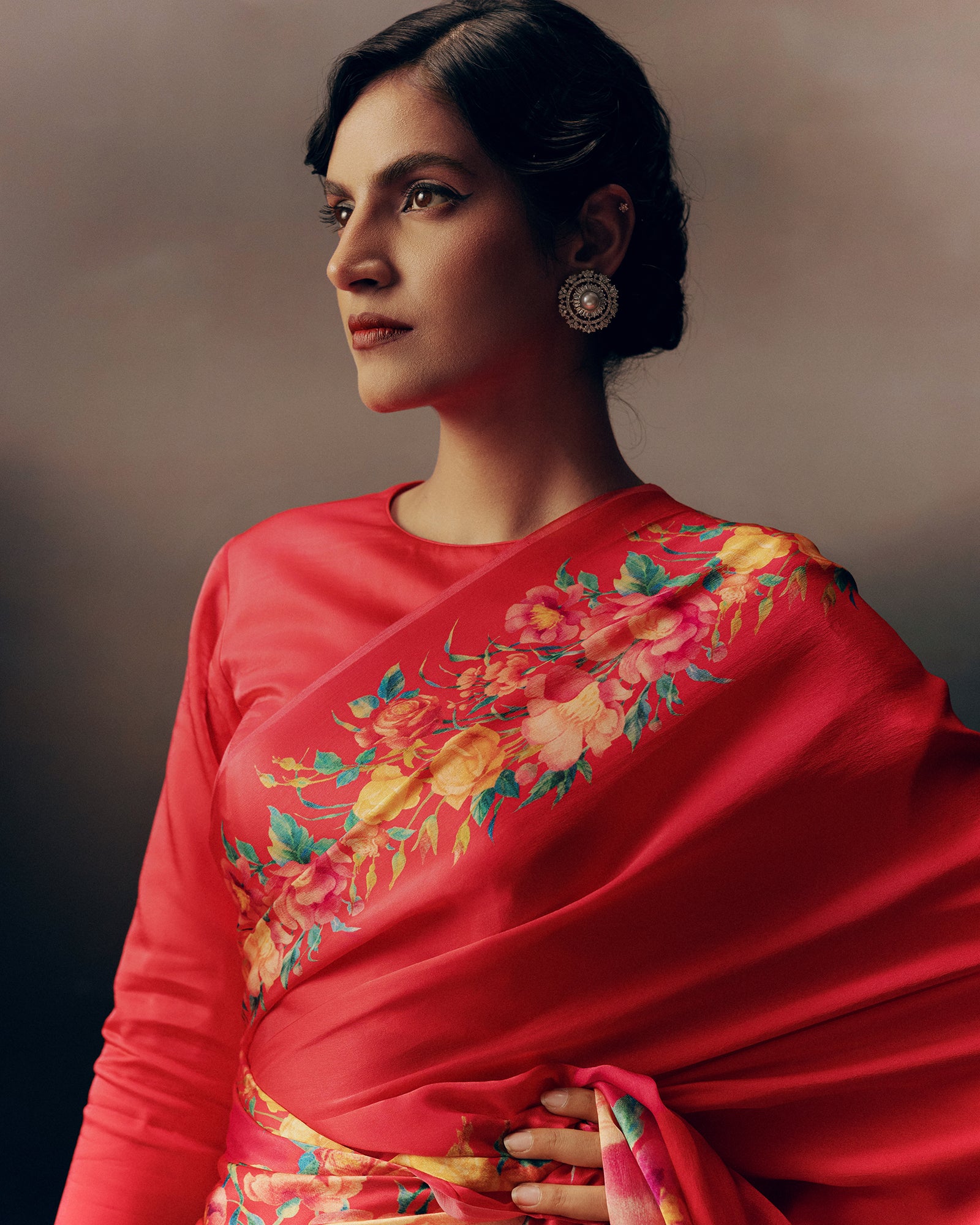 Red Satin Crepe Silk Saree
