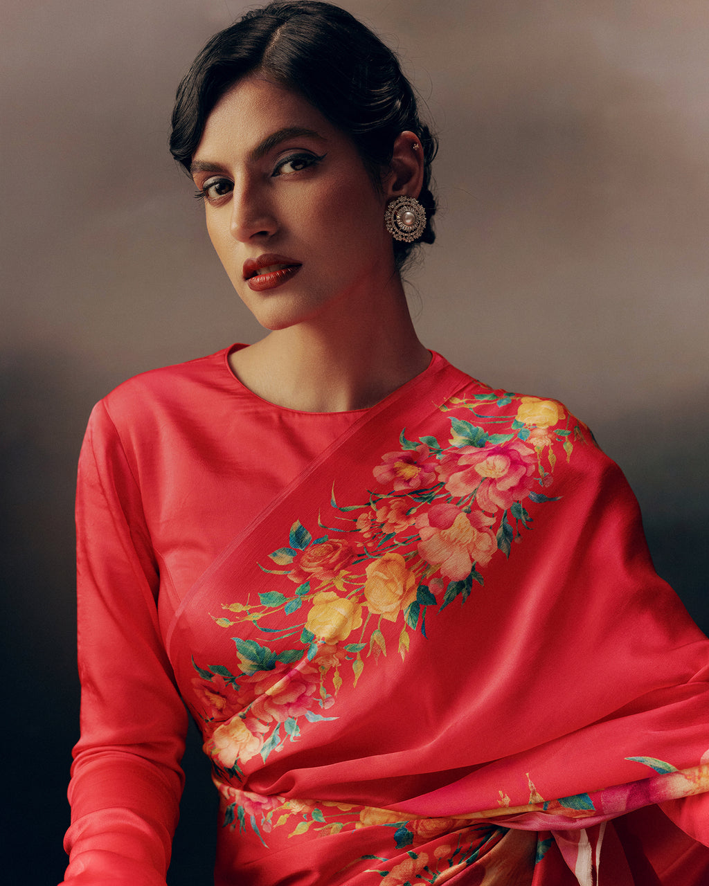 Red Satin Crepe Silk Saree