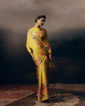 Yellow Satin Crepe Silk Saree