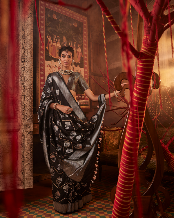 Black Banarasi Silk Saree