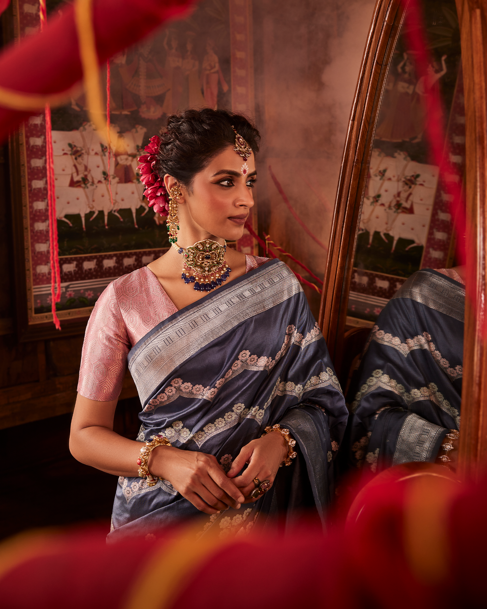 Grey Banarasi Silk Saree