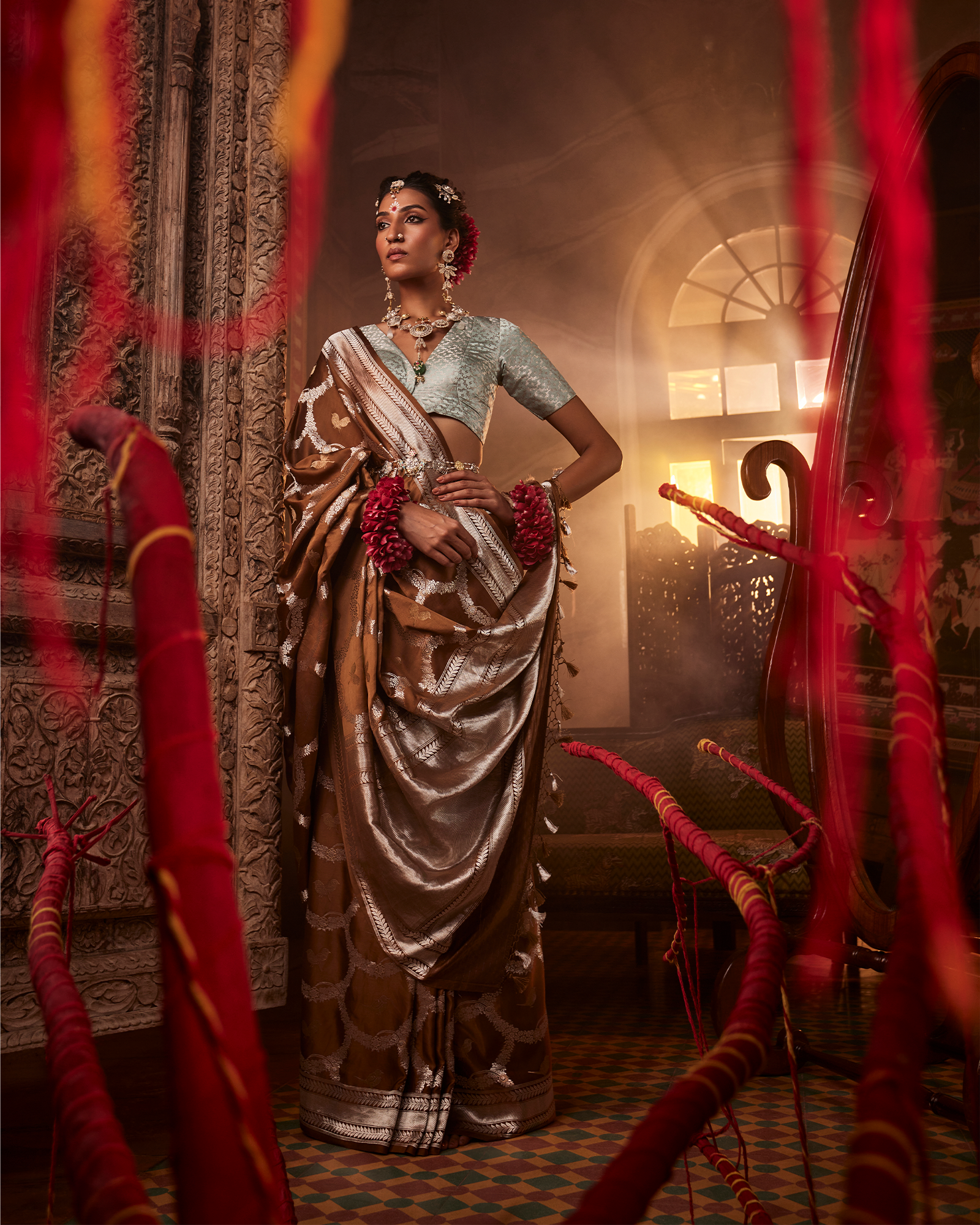 Brown Banarasi Satin Silk Saree