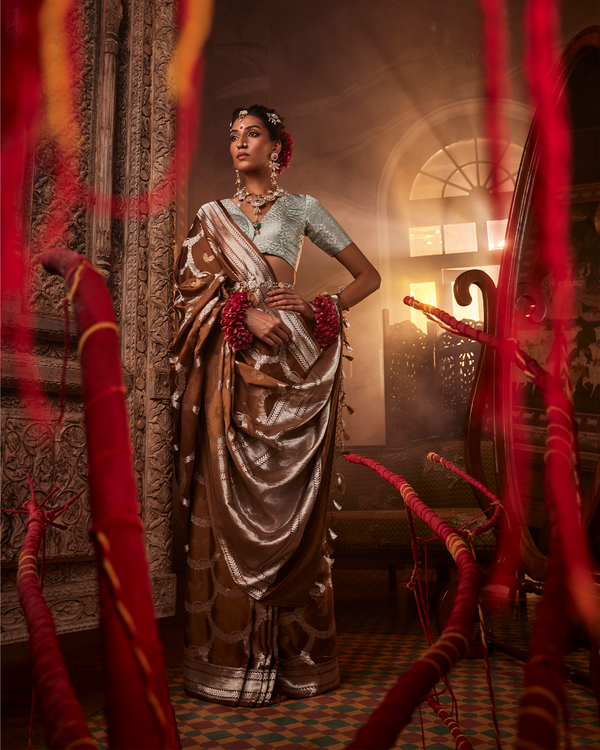 Brown Banarasi Silk Saree