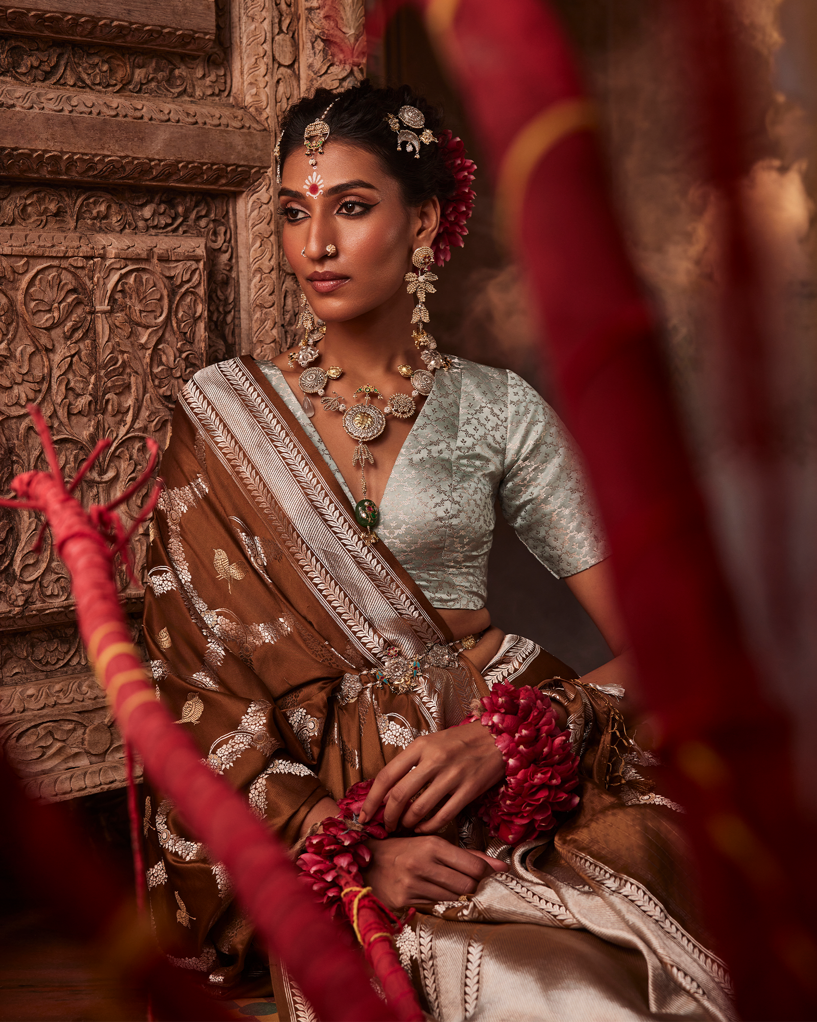 Brown Banarasi Satin Silk Saree