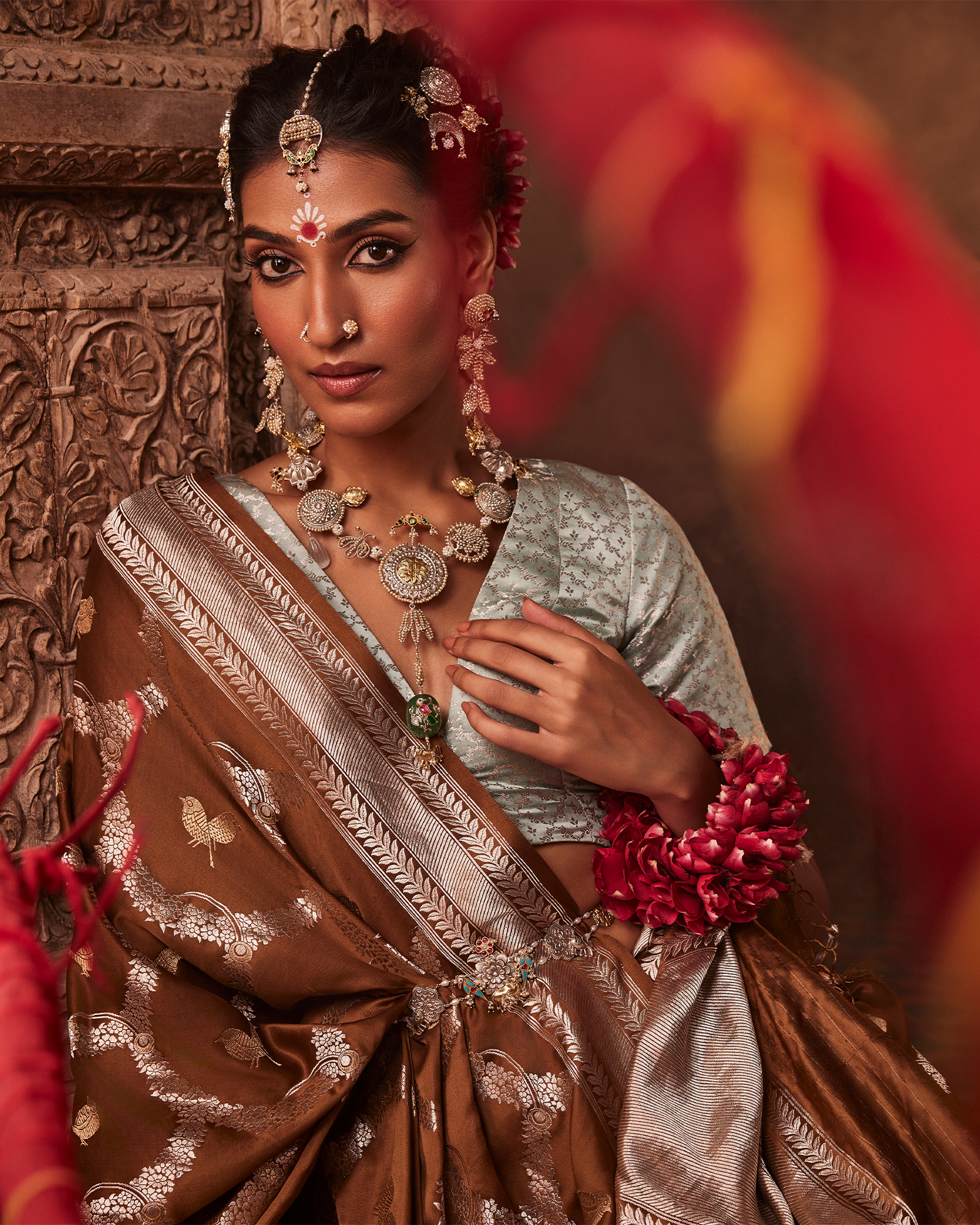Brown Banarasi Satin Silk Saree