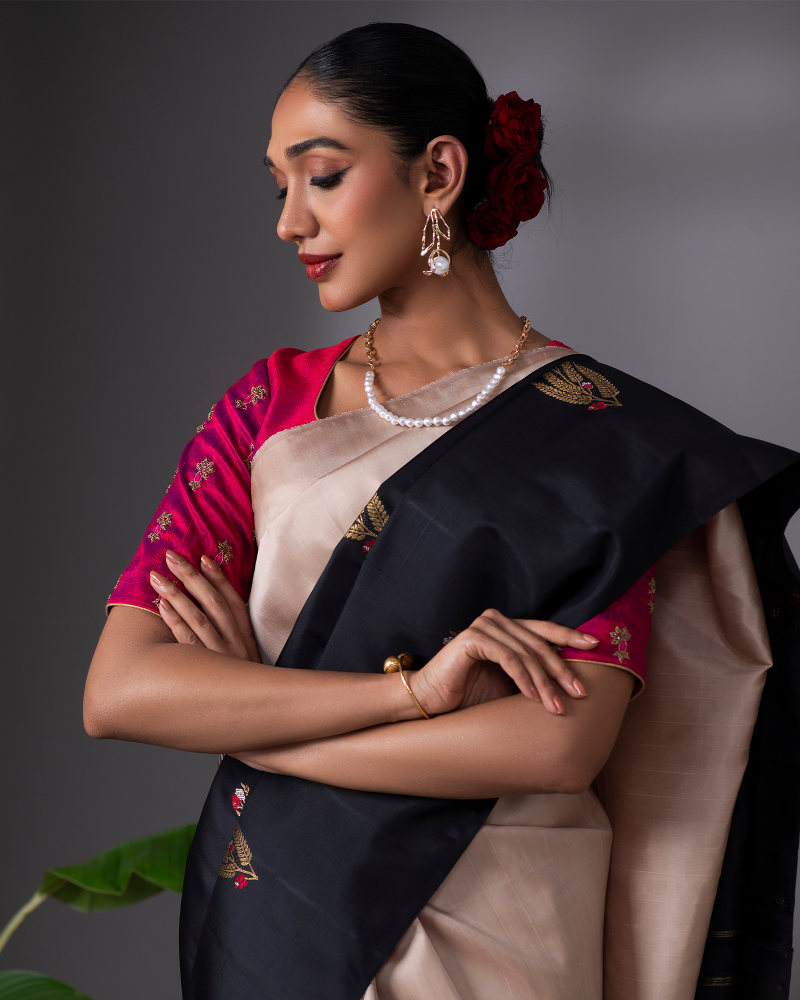 Grey and Black Kanchivaram Silk Saree