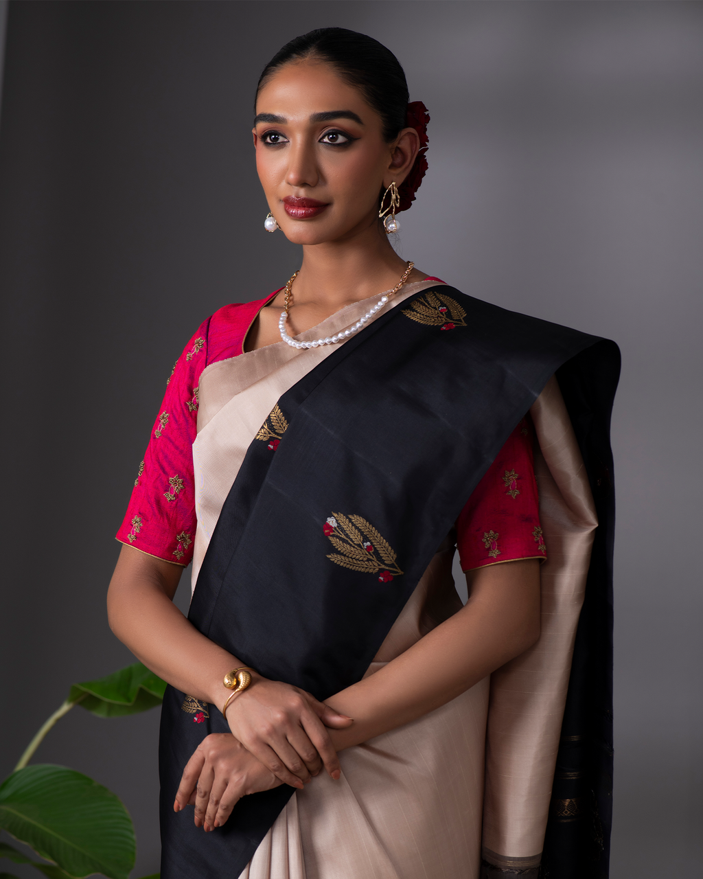 Grey and Black Kanchivaram Silk Saree