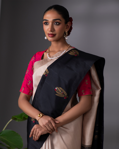 Grey and Black Kanchivaram Silk Saree