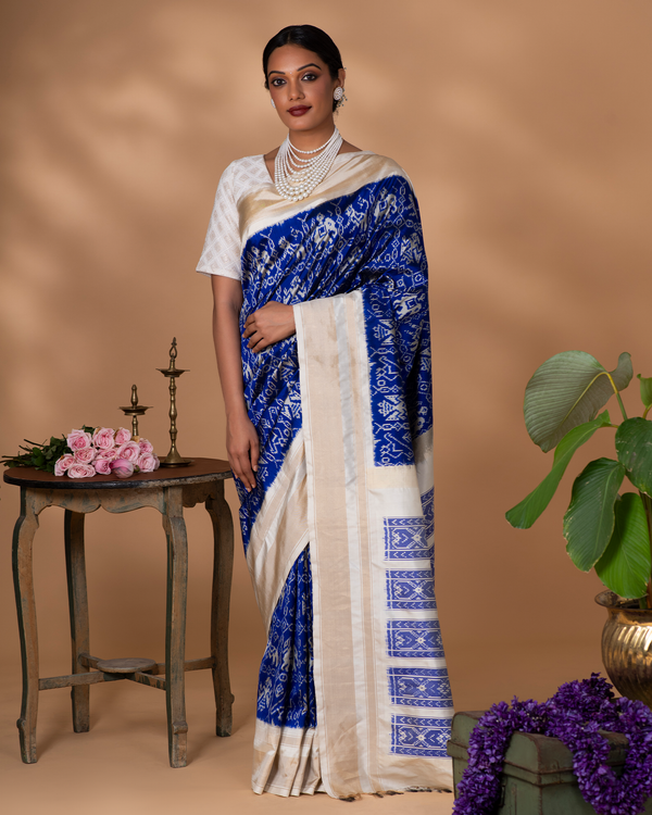 Blue Ikkat Silk Saree